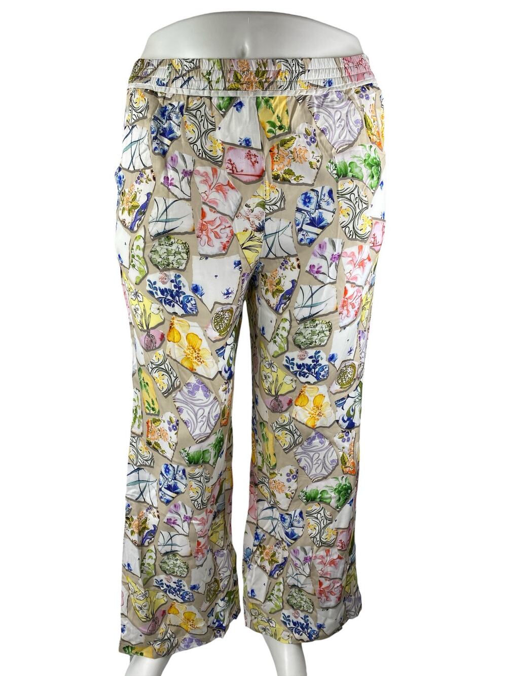 NEW Anthropologie Maeve Boho the Brooklyn Ceramic Tile Wide Trousers Pants Sz L